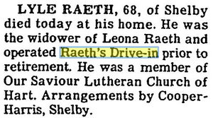 Raeths Drive-In - Sept 1988 Former Owner Passes Away